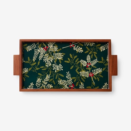 Wood Rectangle Holiday Platter - Berry Sprig