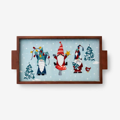 Wood Rectangle Holiday Platter - Gnomes
