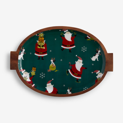 Wood Oval Holiday Platter - Santa