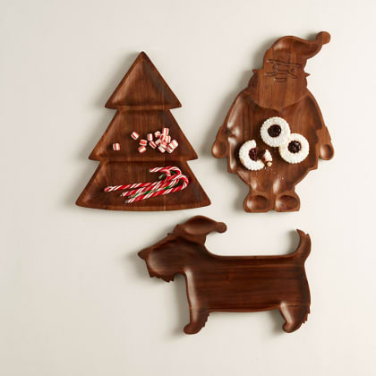 Holiday Carved Wood Platter - Scottie Dog