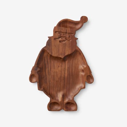 Holiday Carved Wood Platter - Santa