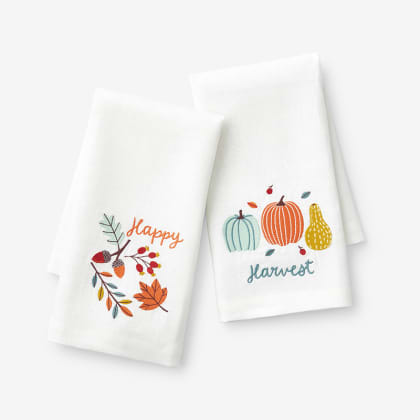 Fall Linen Guest Towels - Pumpkins and Leaves