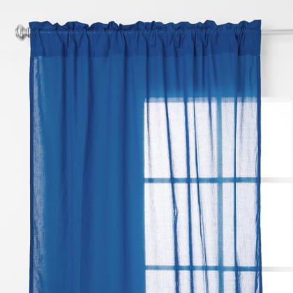 Chambray Voile Yarn-Dyed Rod Pocket Window Curtain - Sapphire