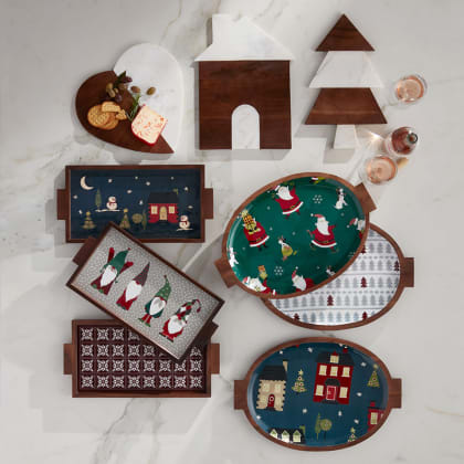 Wood Oval Holiday Platter - Holiday Village