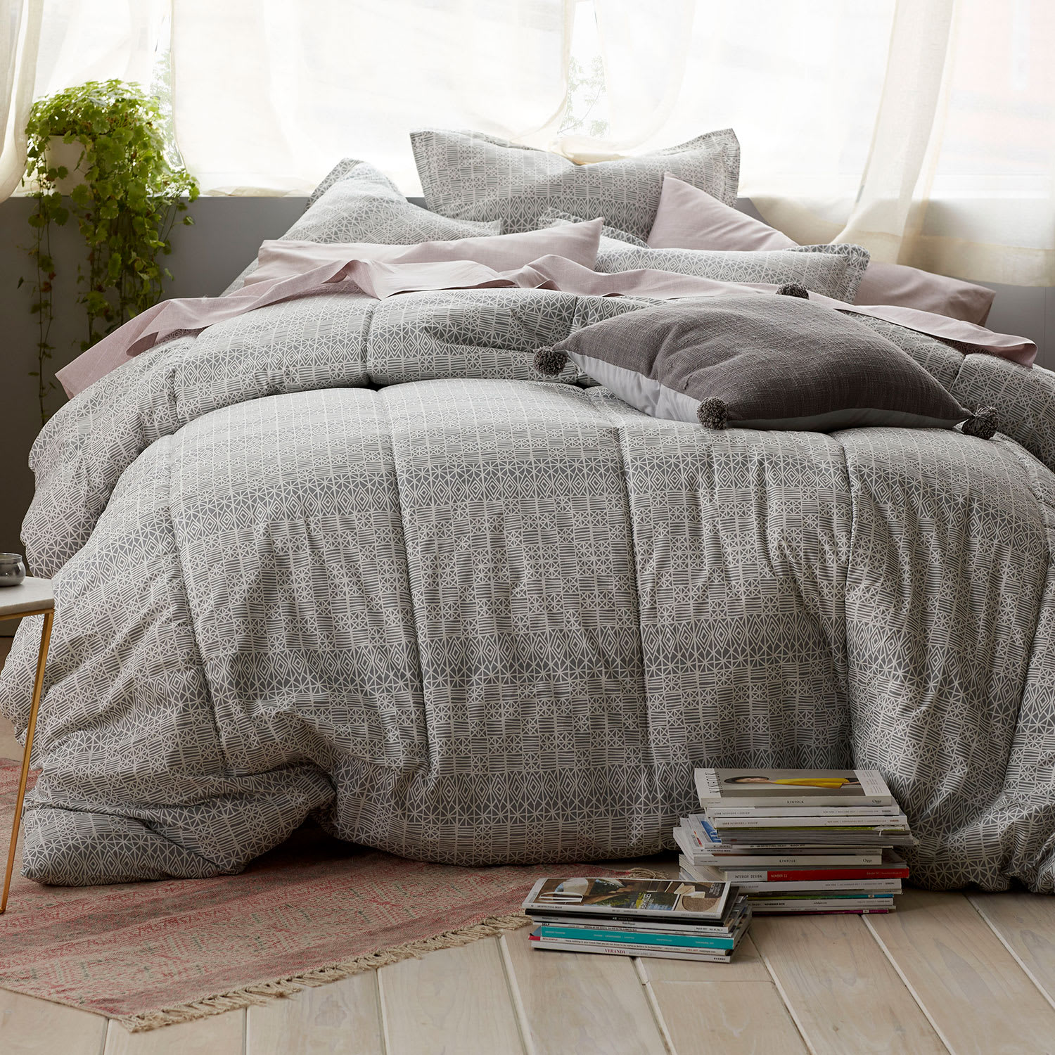 Cstudio Home Basket Geo Cotton Percale Comforter Set - Gray