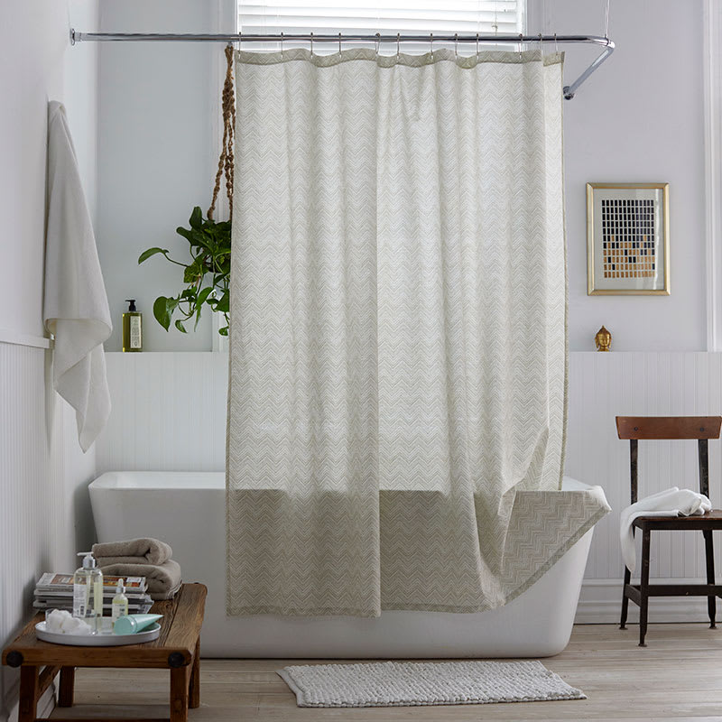 Cstudio Home Herringbone Organic Cotton Percale Shower Curtain - Dune