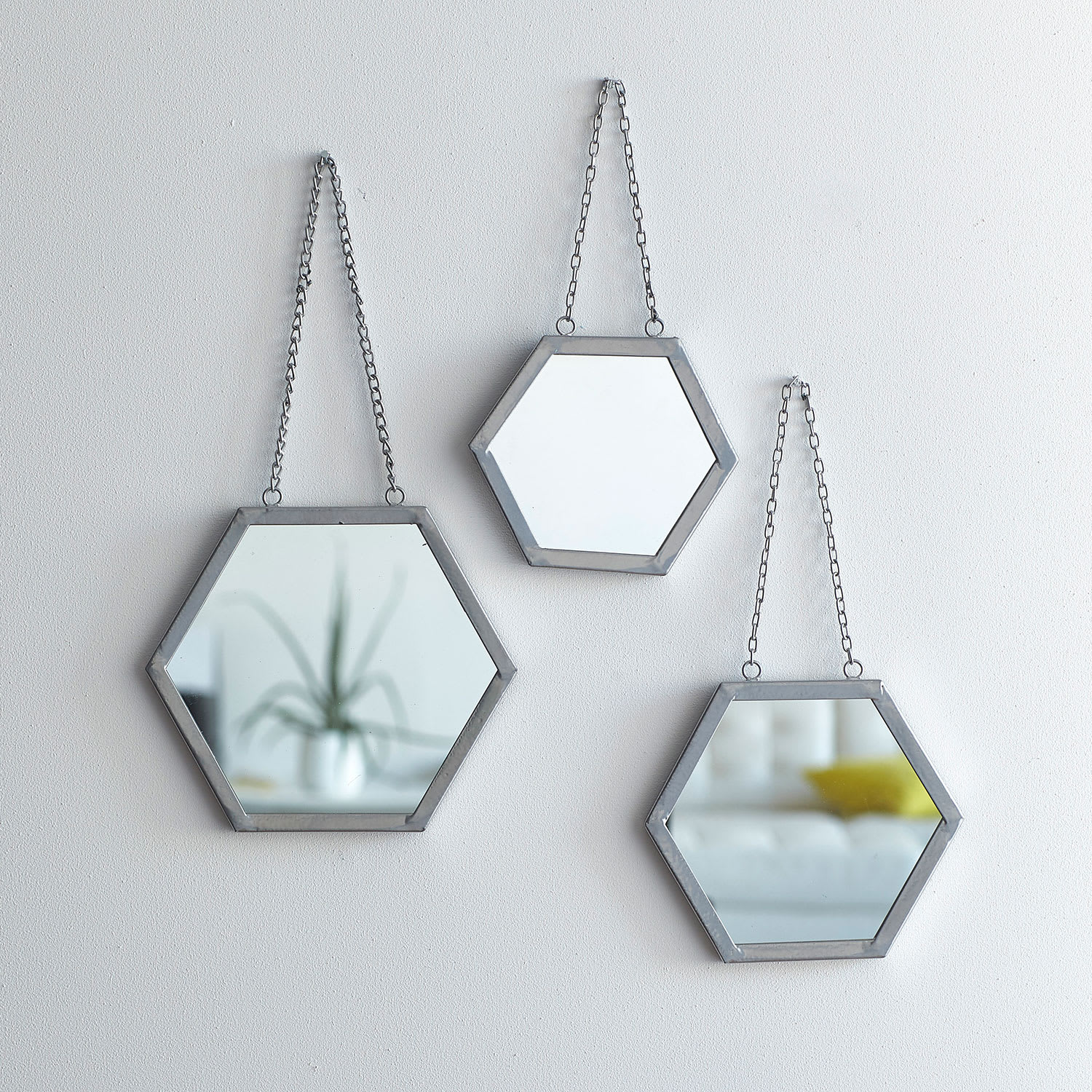 Cstudio Home Silver Hexagon Mirror, Set of 3