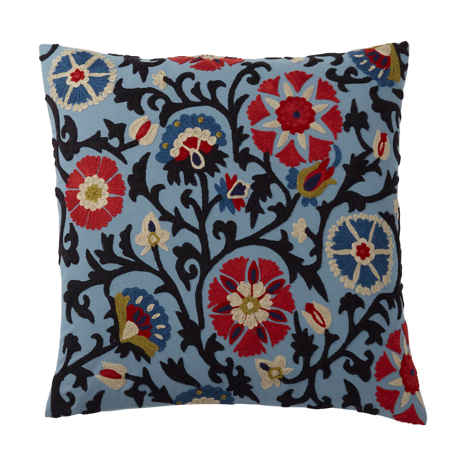 Multicolored Floral Embroidered Pillow Cover - Floral