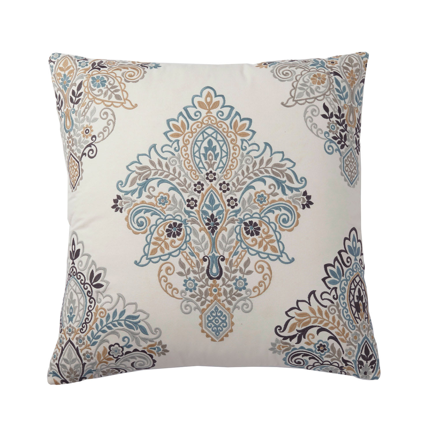 Neutral Paisley Embroidered Pillow Cover - Paisley