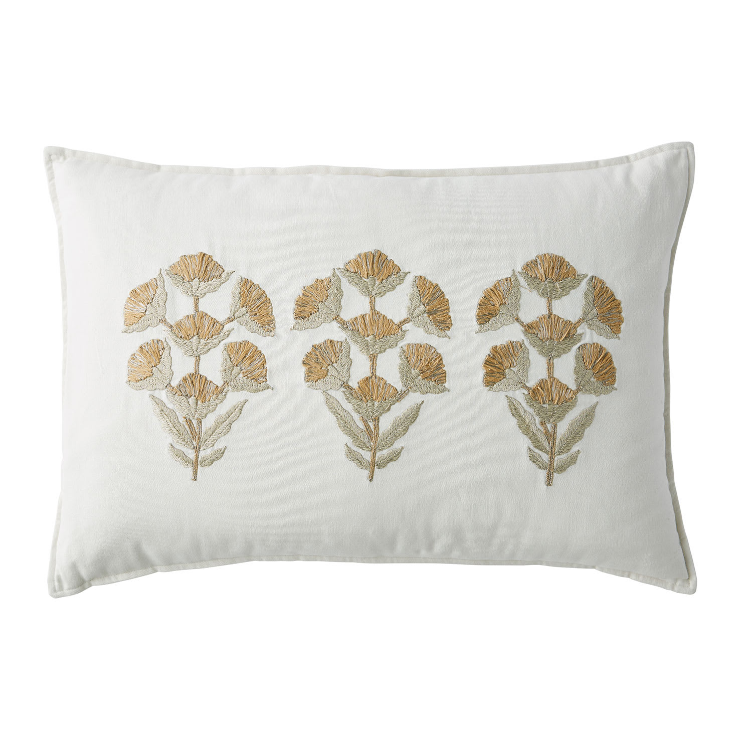 Gold Embroidered Floral Pillow Cover - Embroidered Floral
