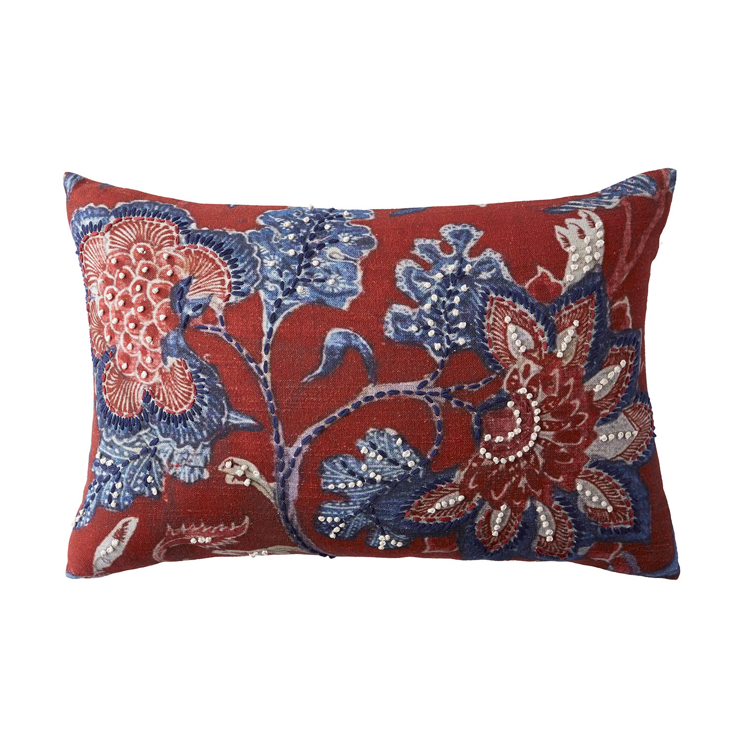 Multicolored Flower Embroidered Pillow Cover - Embroidered Flower