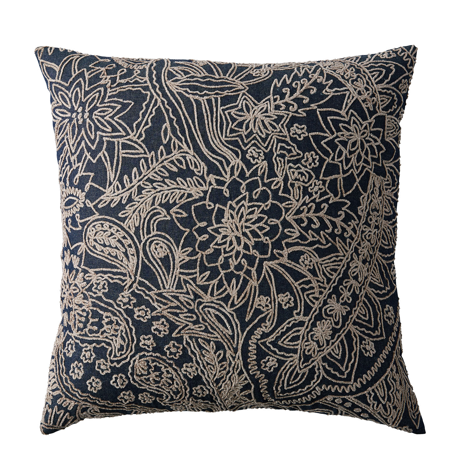 Blue Multicolored Paisley Embroidered Pillow Cover - Embroidered Paisley