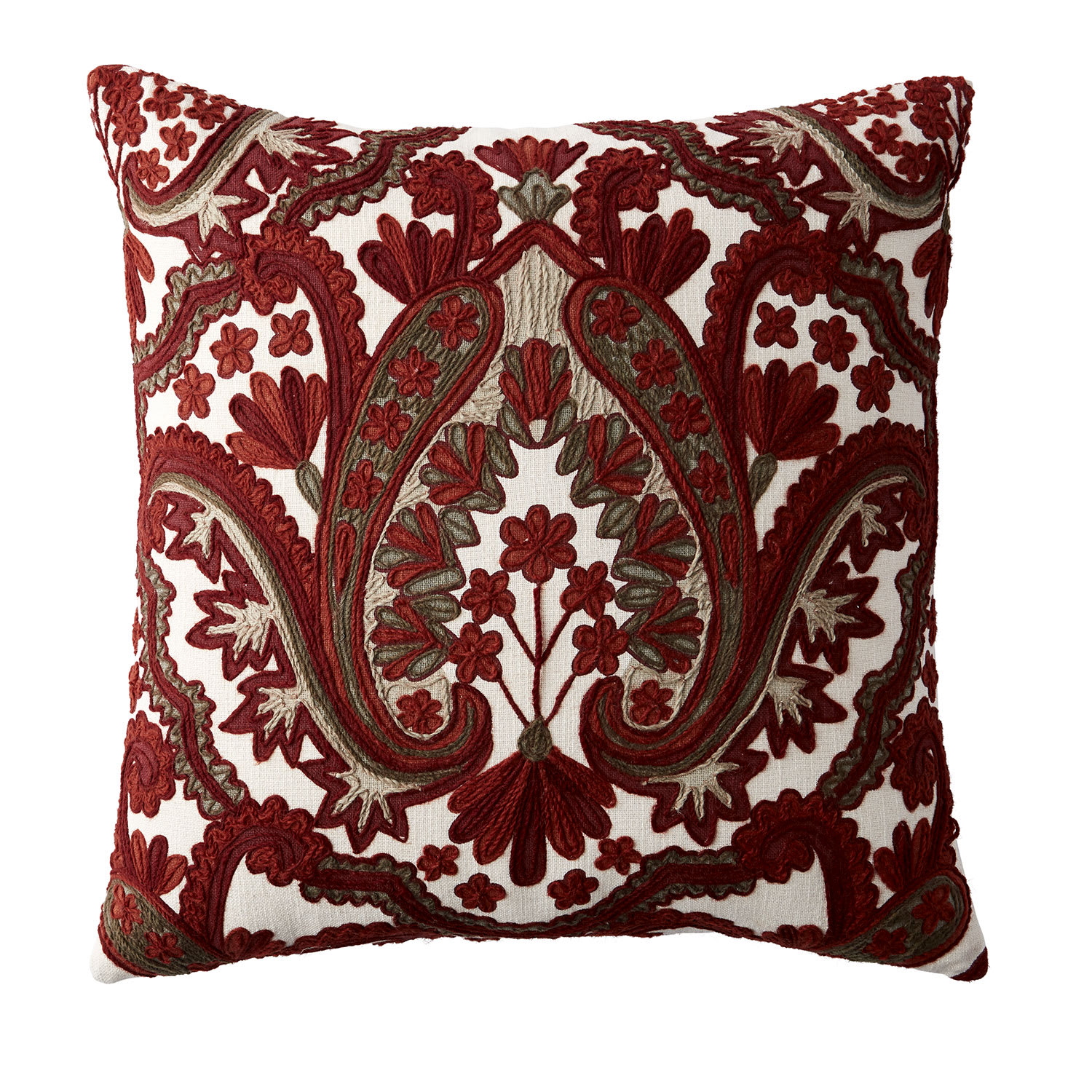 Red Multicolored Embroidered Damask Pillow Cover - Emb Damask