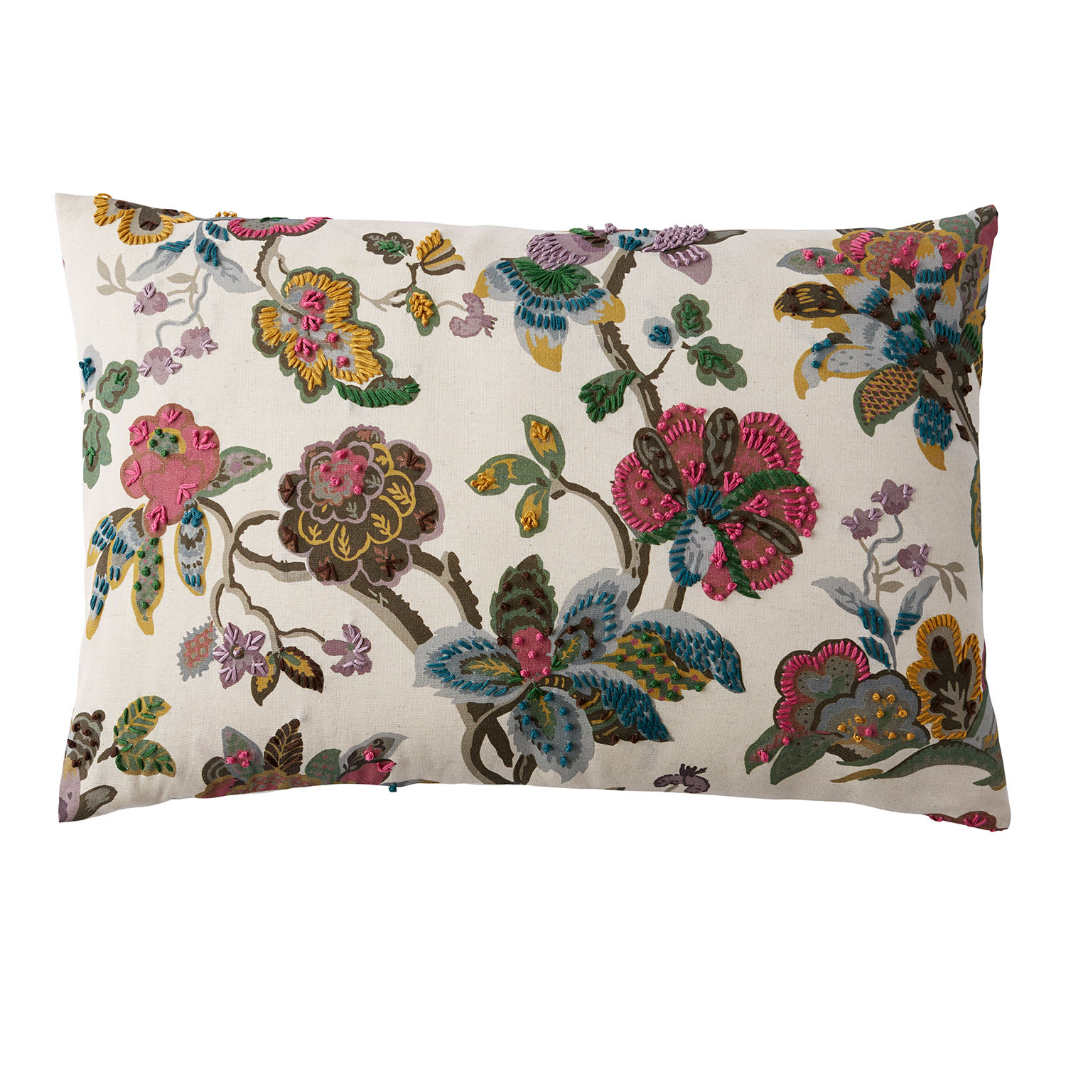 Red Multicolored Floral Embroidered Pillow Cover - Embroidered Floral
