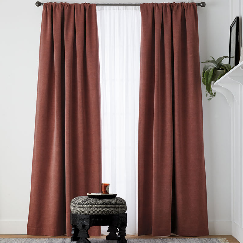 Emery Textured Window Curtain, Cotton or Light Blocking Lining - Antique Red