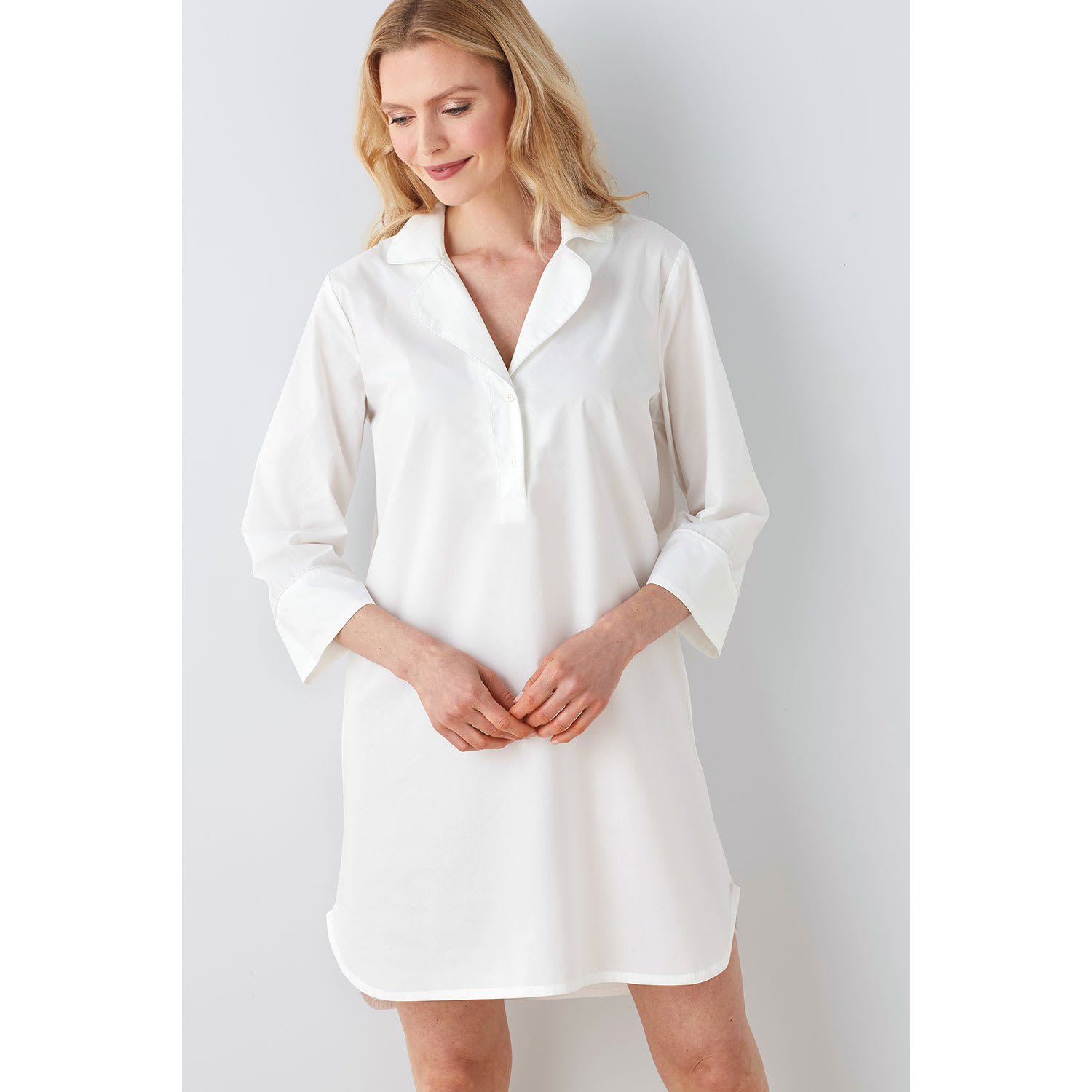 Solid Poplin Sleepwear Nightshirt - White