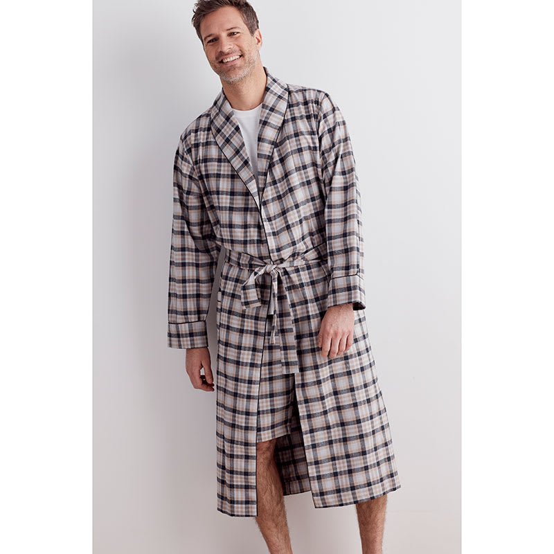 Plaid Mens Cotton Flannel Robe - Plaid
