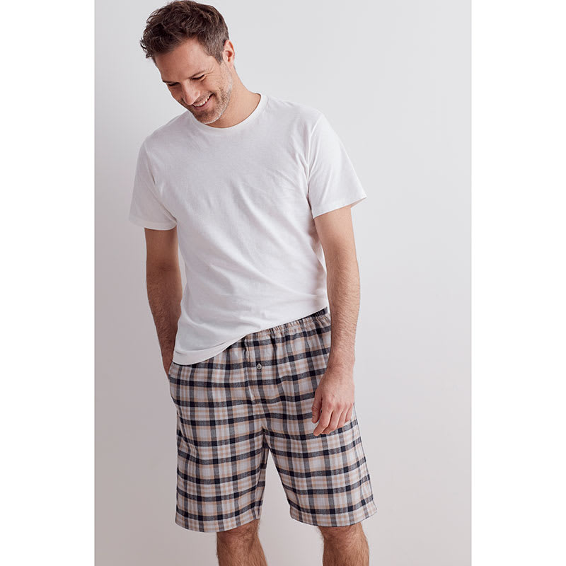 Plaid Mens Cotton Flannel Sleep Shorts - Plaid