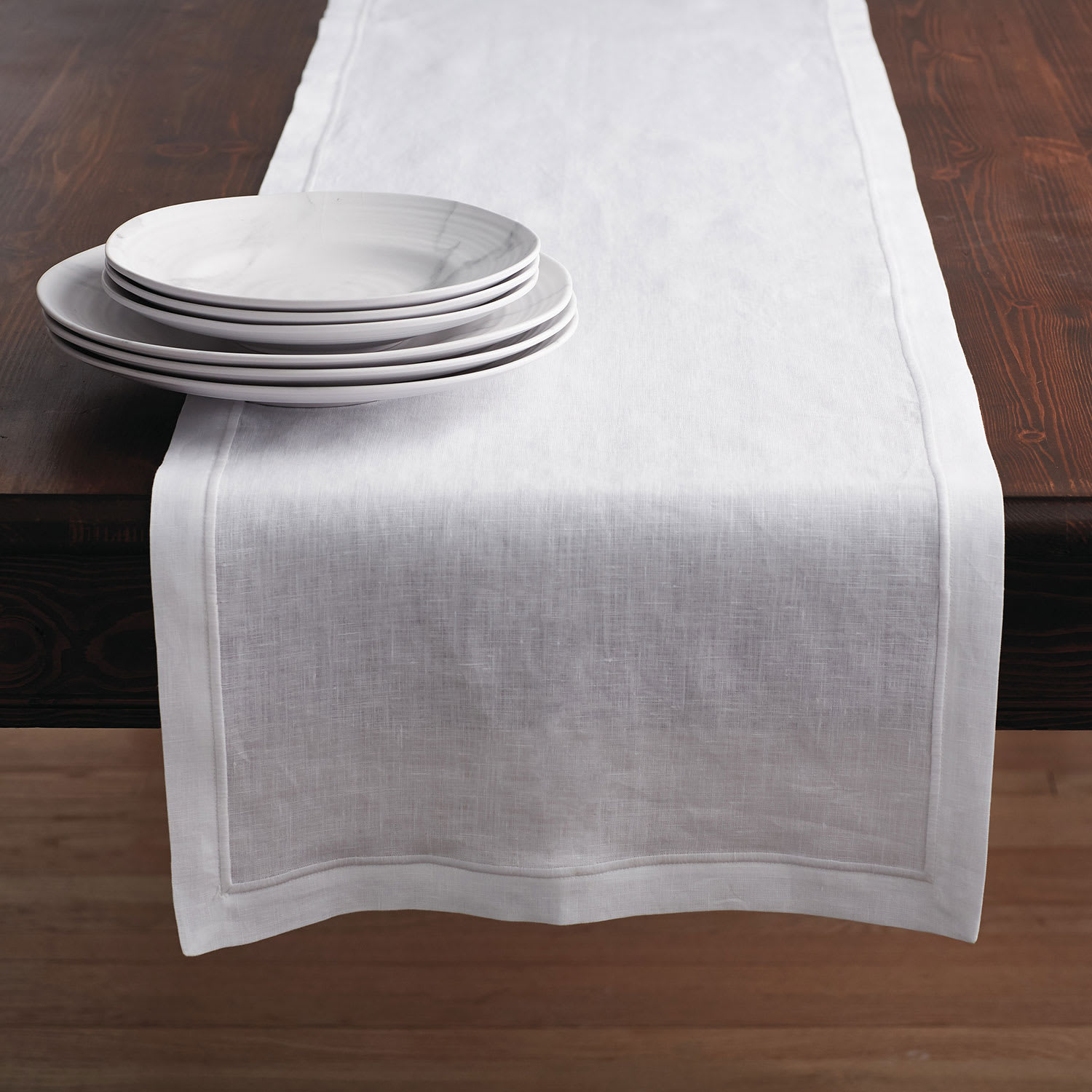 Linen With Satin Table Runner - White