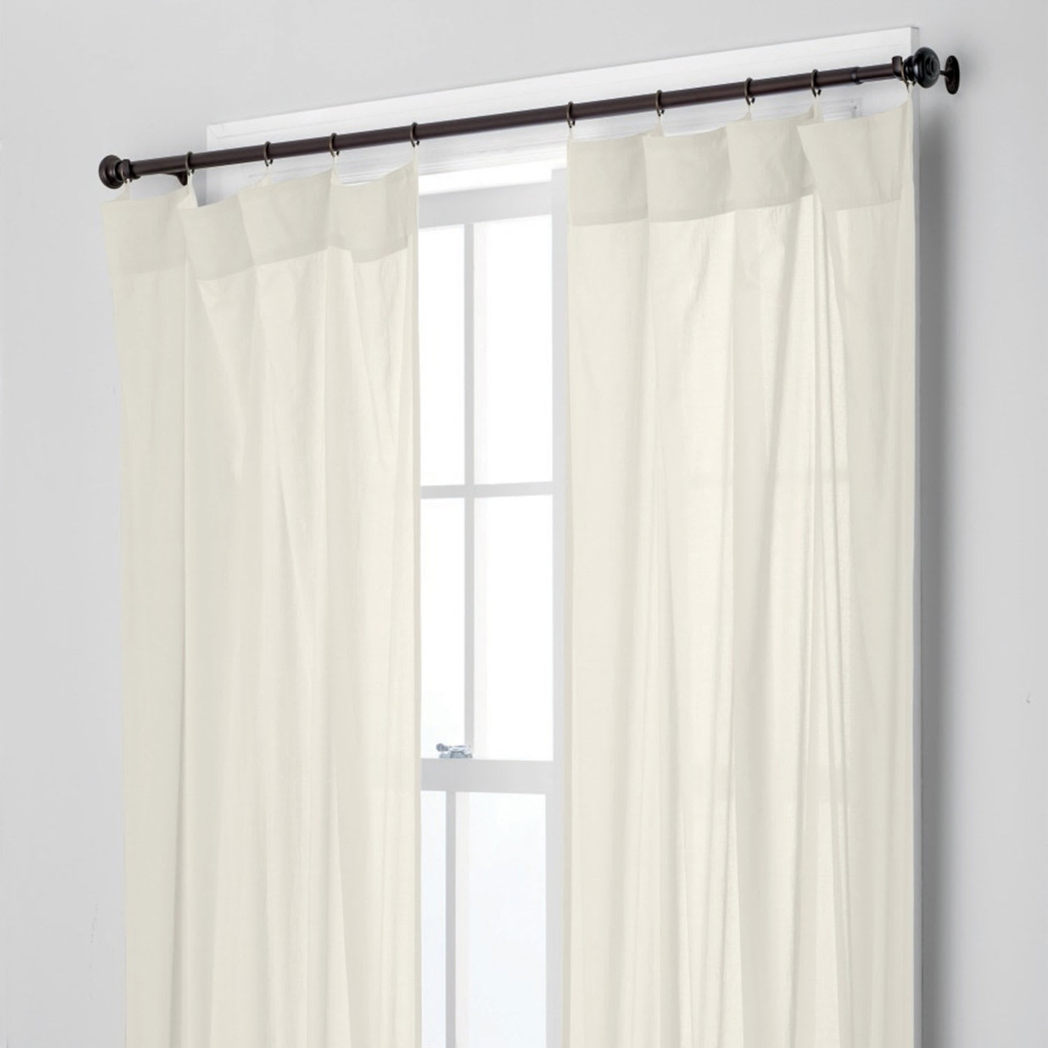 Chambray Voile Yarn-Dyed Ring Top Window Curtain - Ivory