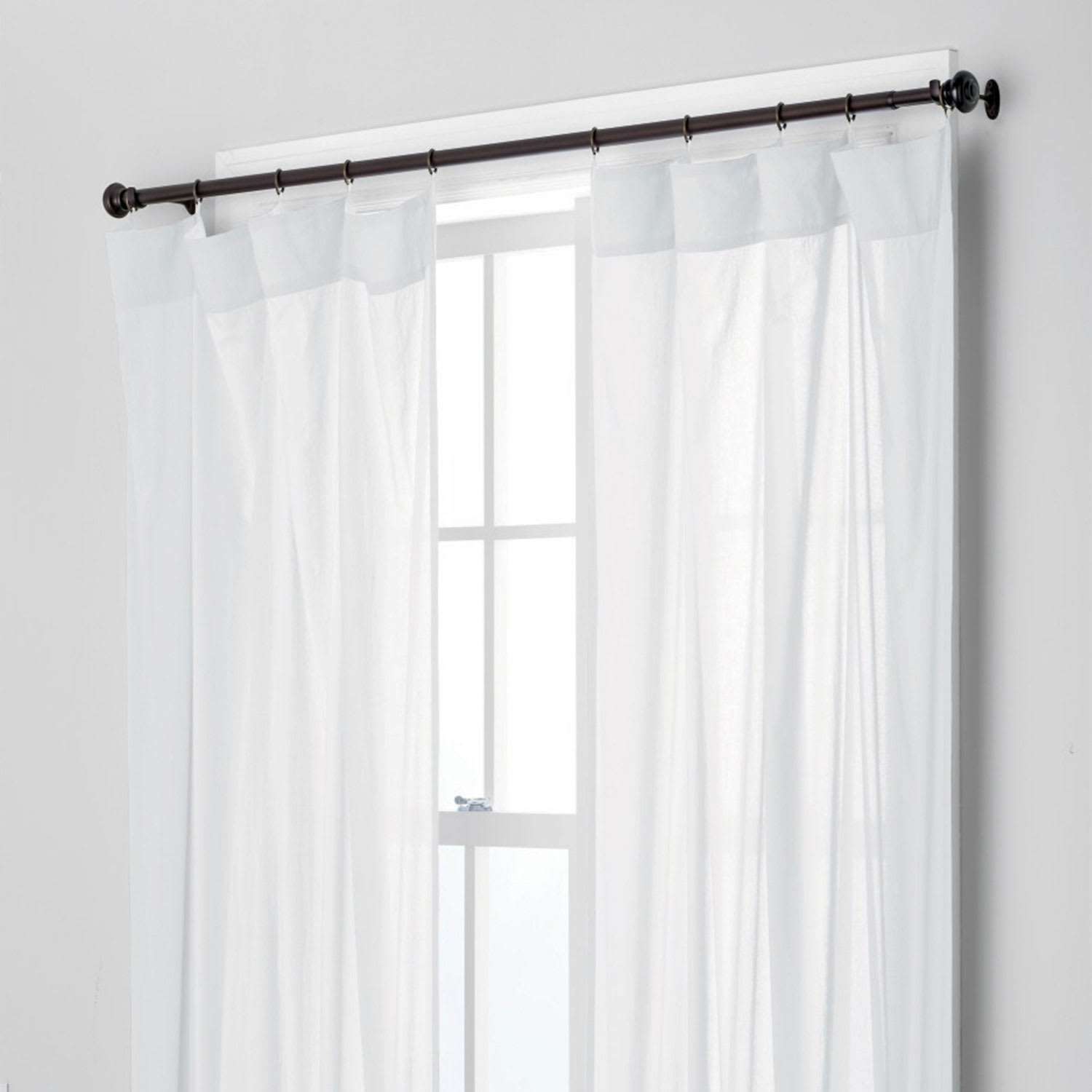 Chambray Voile Yarn-Dyed Ring Top Window Curtain - White