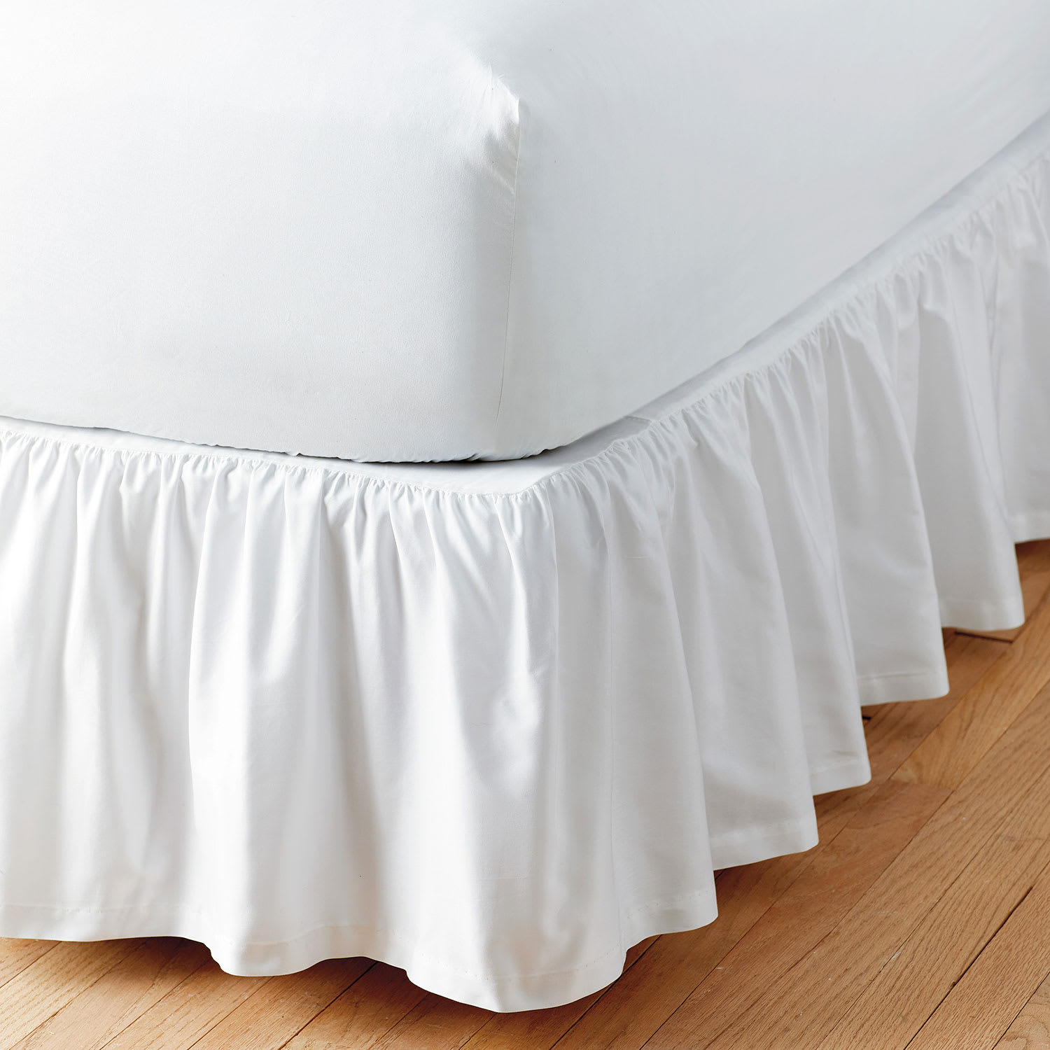Simple Tuck Cotton Gathered Bed Skirt - White
