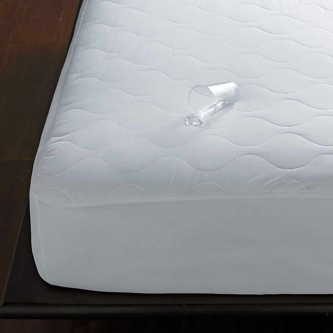 Quiet Waterproof Quilted Cotton Mattress Pad - White