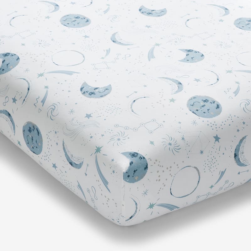 Night Sky Moon and Stars Organic Crib Sheet The Company Store