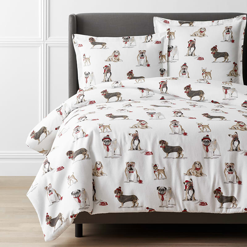 Assimilate damp Skygge Festive Dog Print Velvet Flannel Duvet Cover | The Company Store