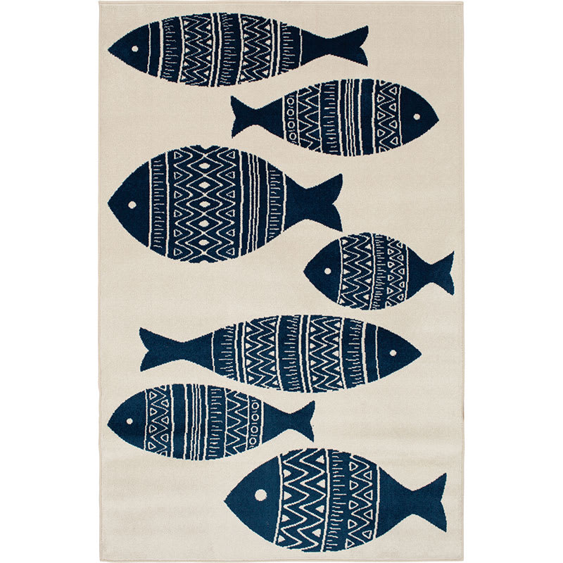 Friendly Fish Navy Print Indoor/Outdoor Rug