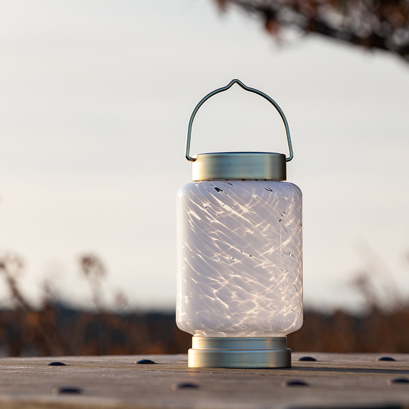 The Company Store Boaters Glass Solar Outdoor Lantern In White