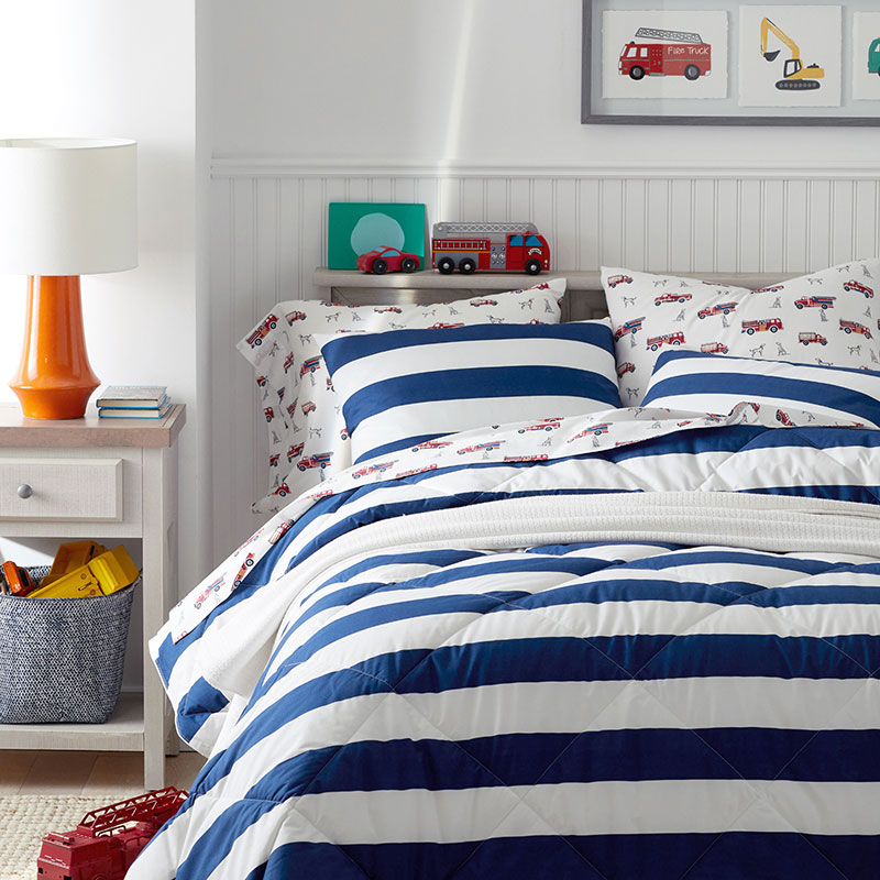 Awning Stripe Classic Soft Cotton Comforter - Navy/White, Full