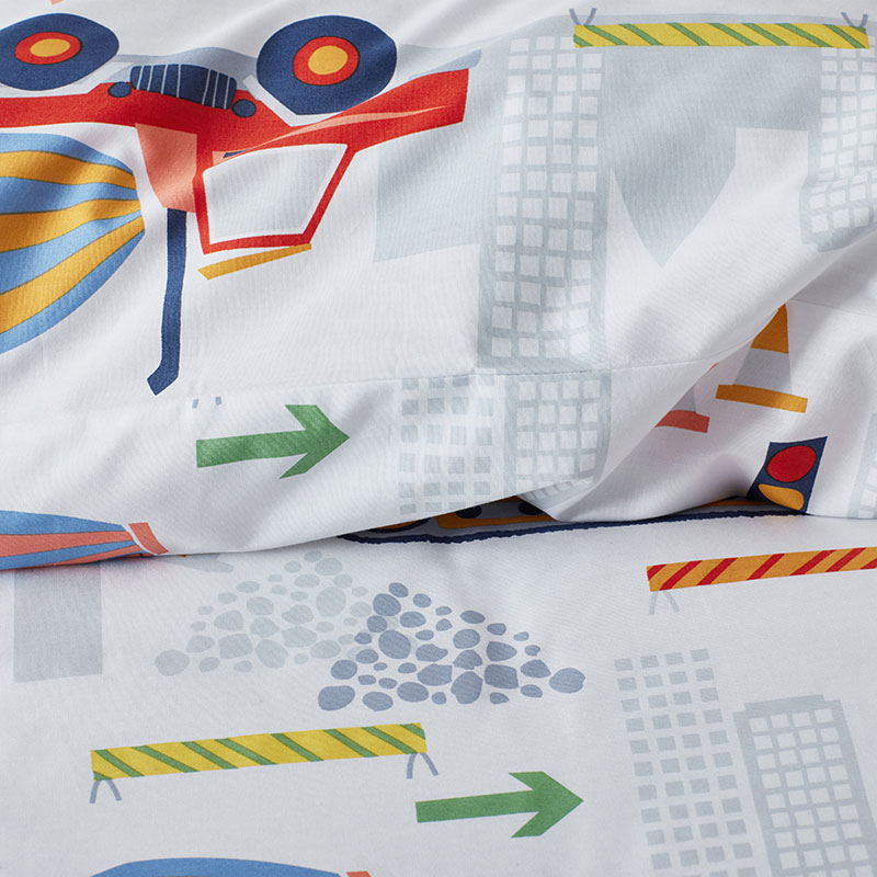 Construction Trucks Classic Cool Organic Cotton Percale Bed Sheet Set|5940