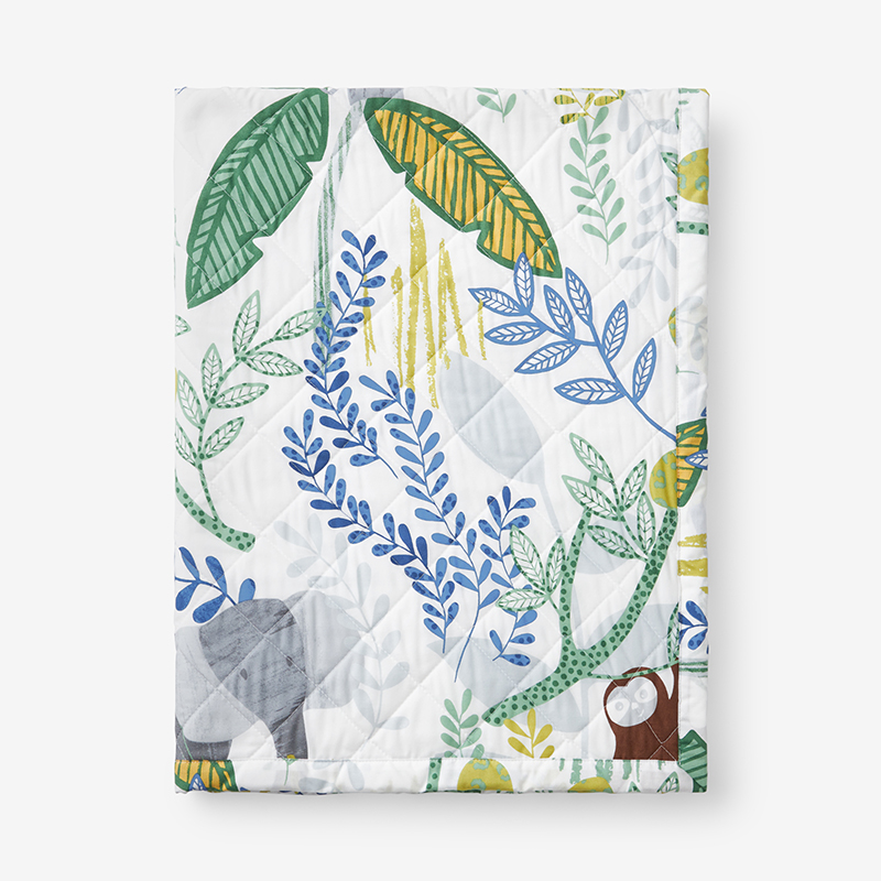 The Company Store Jungle Classic Cool Organic Cotton Percale Quilted Reversible Sherpa Stroller Blanket In Blue/brown/multi