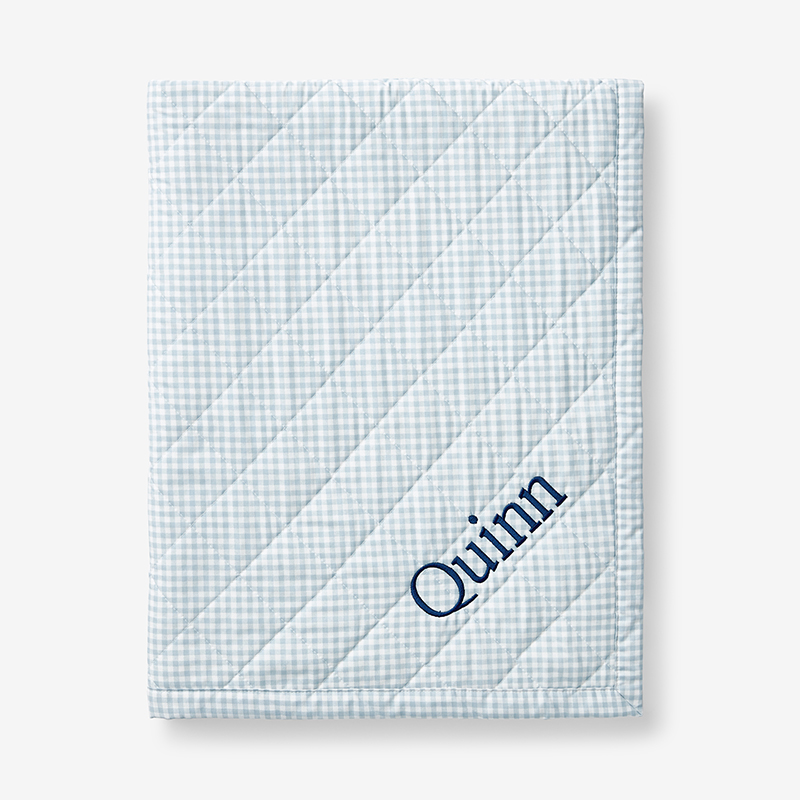 The Company Store Ditsy Gingham Classic Cool Organic Cotton Percale Quilted Reversible Sherpa Stroller Blanket In Blue