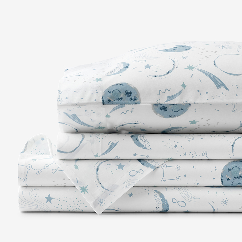 Night Sky Classic Cool Organic Cotton Percale Sheet Set(Night Sky White)|5979