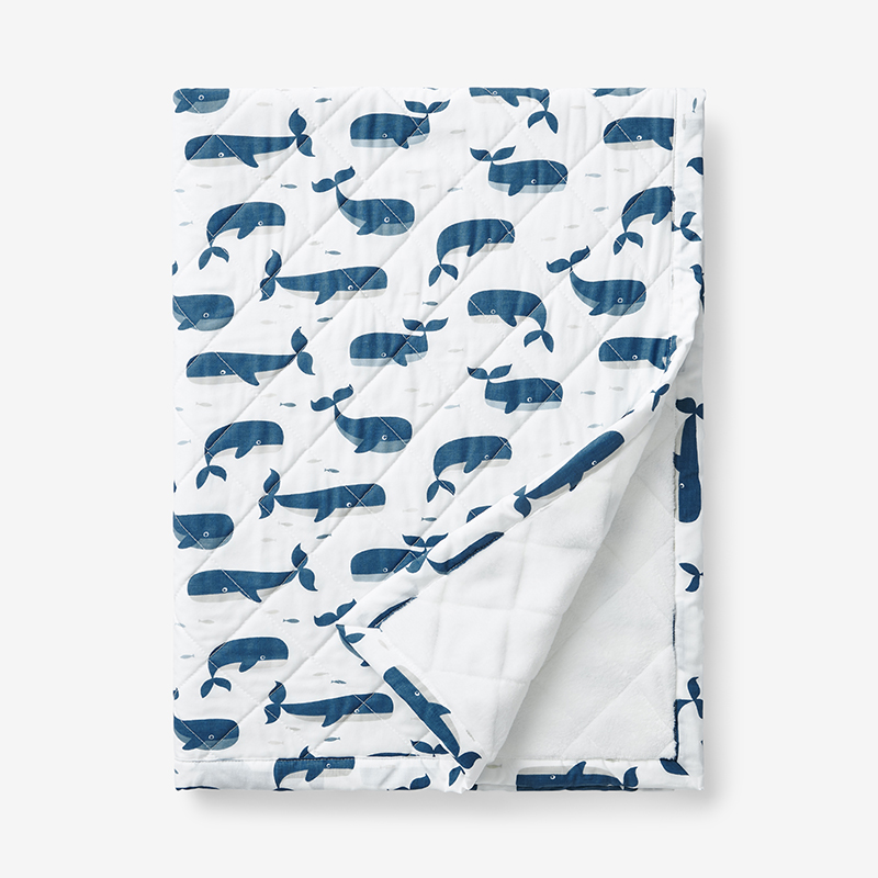 Whale School Classic Cool Organic Cotton Percale Quilted Reversible Sherpa Stroller Blanket - Blue