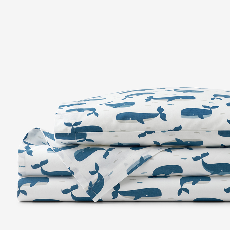 Whale School Classic Cool Organic Cotton Percale Toddler Sheet Set
