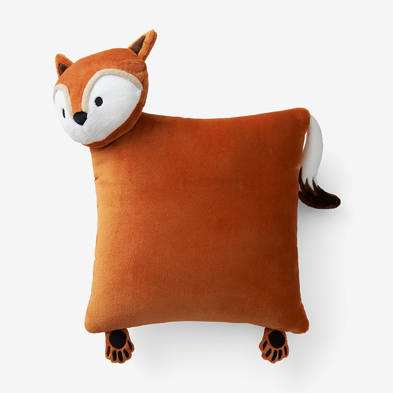 Plush Character Pillow - Fox, Animals Whimsy, Pattern Print, 18 in. x 18 in. - Orange/Coral, Size S18, Fleece | The Company Store