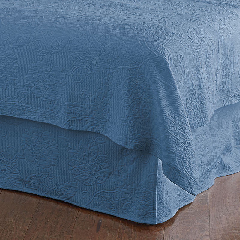 The Company Store Putnam Cotton Matelassé 14 In. Drop Bed Skirt In Blue