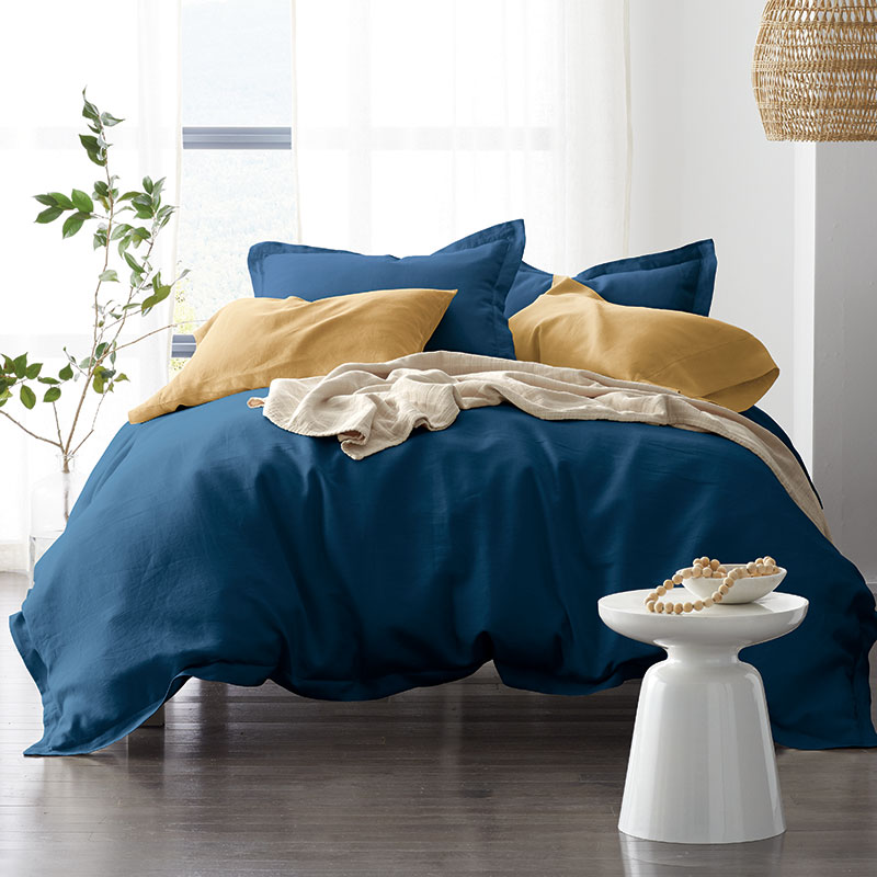 Premium Breathable Relaxed Linen Duvet Cover - Blue, King/Cal King