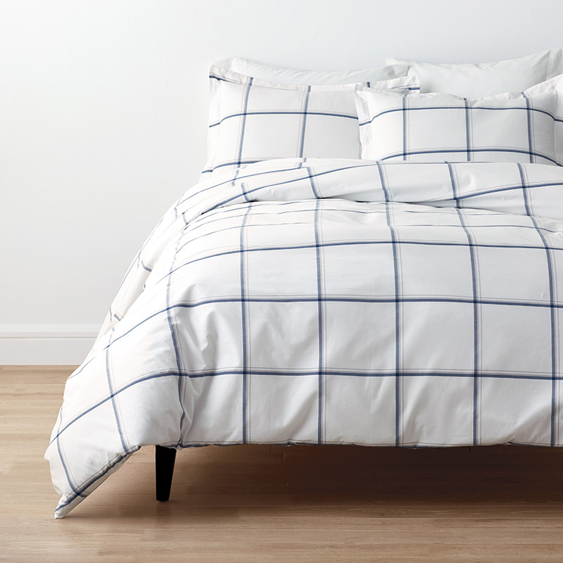 THE COMPANY STORE WINDOW PANE PLAID CLASSIC COOL COTTON PERCALE BED DUVET COVER