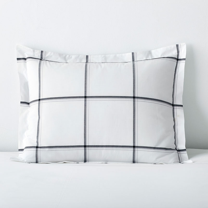 Tailored Stripes and Plaids Classic Cool Cotton Percale Sham - Window Pane Plaid Graphite Black, King