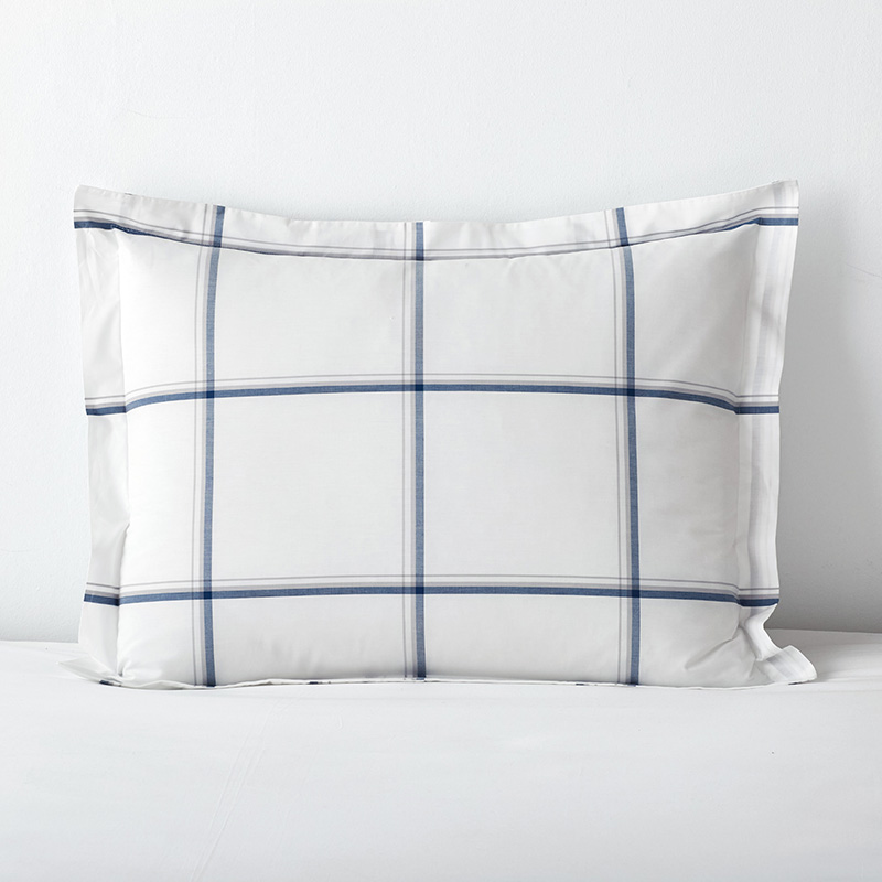 The Company Store Window Pane Plaid Classic Cool Cotton Percale Sham In Blue