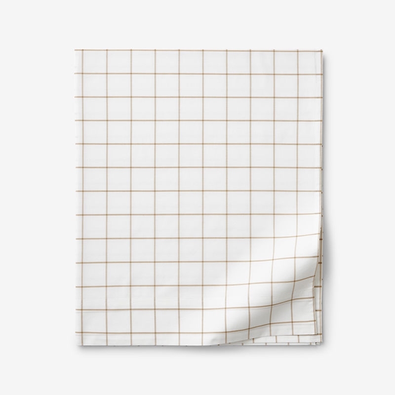 The Company Store Block Plaid Classic Cool Cotton Percale Flat Bed Sheet In White