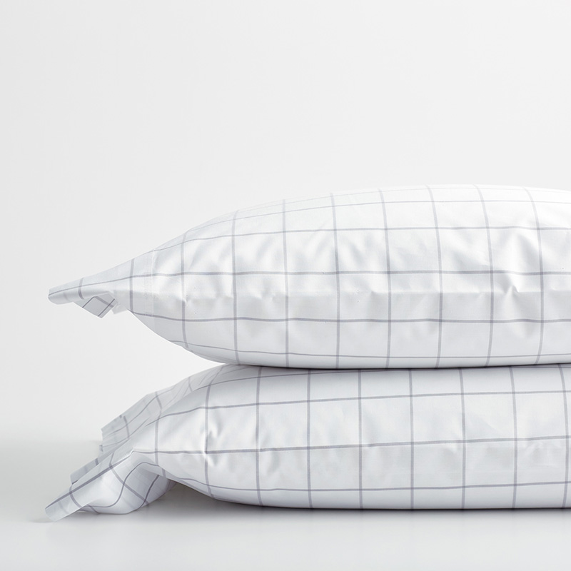 The Company Store Block Plaid Classic Cool Cotton Percale Pillowcase Set In Gray