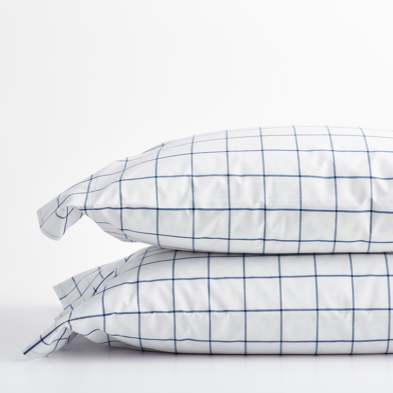 The Company Store Block Plaid Classic Cool Cotton Percale Pillowcase Set In Blue