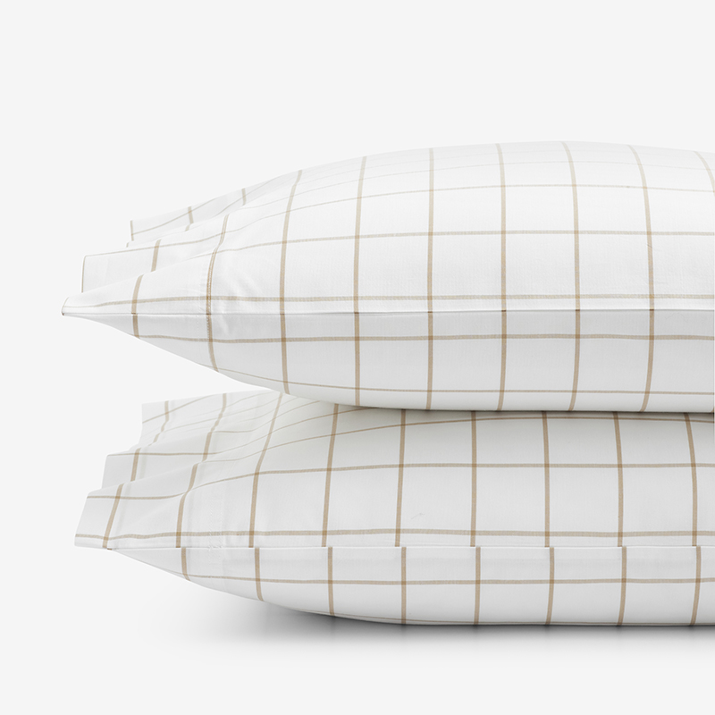 The Company Store Block Plaid Classic Cool Cotton Percale Pillowcase Set In White