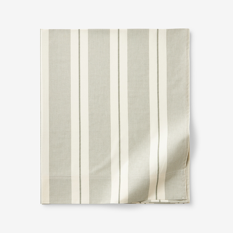 The Company Store Wide Stripe Classic Cool Cotton Percale Flat Bed Sheet In Green/white