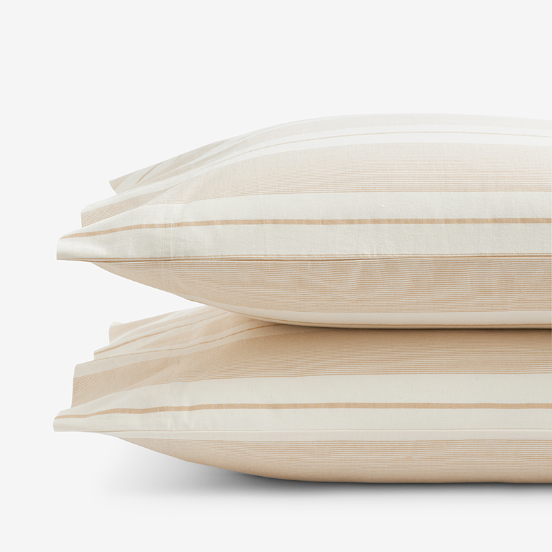 The Company Store Wide Stripe Classic Cool Cotton Percale Pillowcase Set In White/yellow